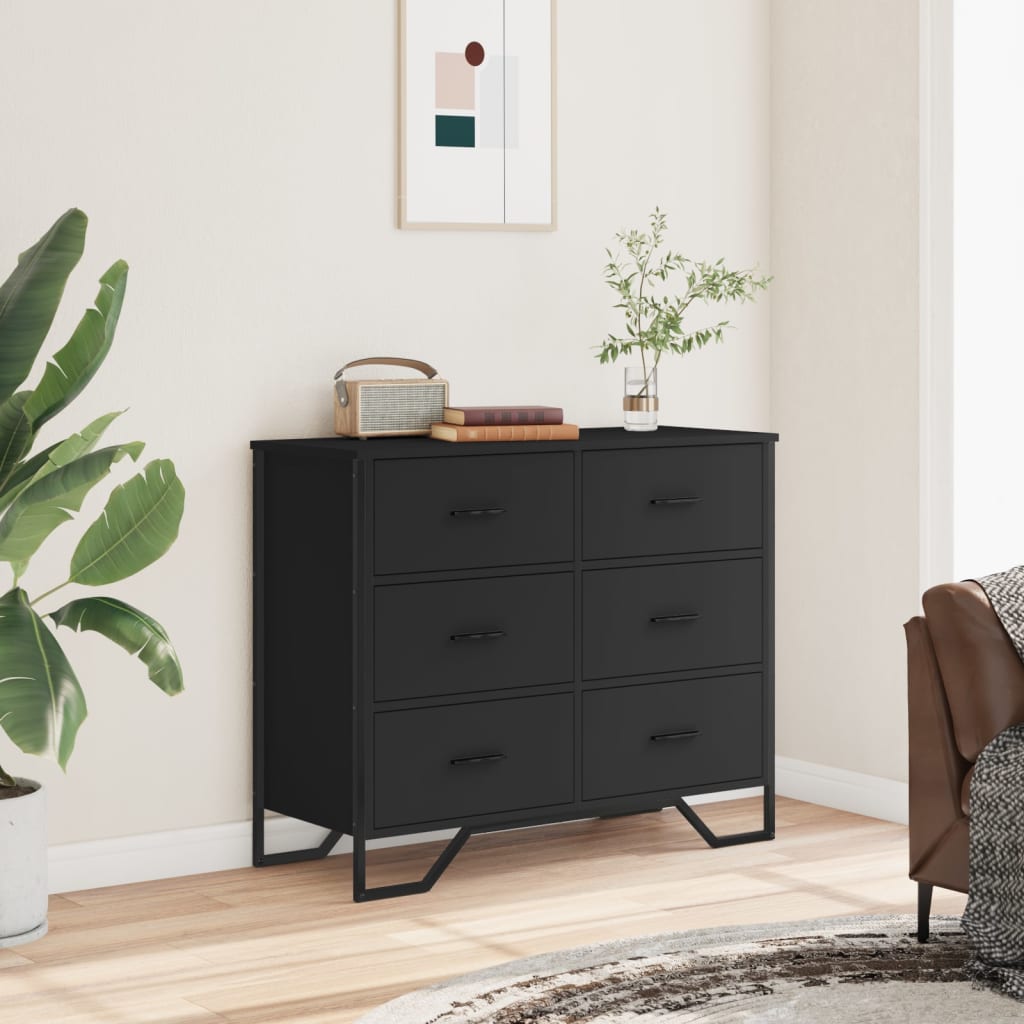 Cassettiera Nera 91x35,5x74,5 cm in Truciolato - homemem39