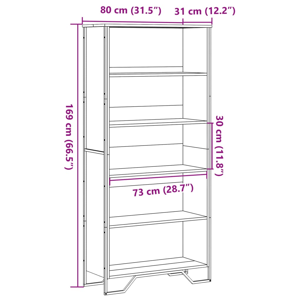Libreria Nera 80x31x169 cm in Truciolato | homemem39
