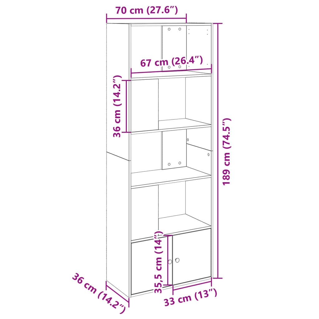 Libreria Rovere Fumo 70x36x189 cm in Legno Multistrato | homemem39