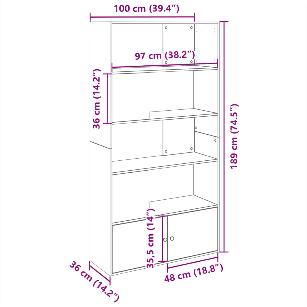 Libreria Bianca 100x36x189 cm in Legno Multistrato | homemem39