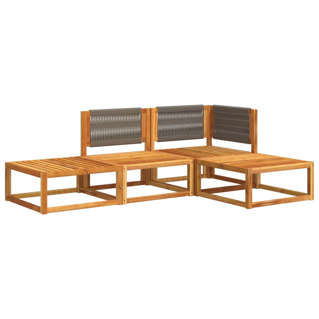 Set di divani da giardino 4 pezzi con cuscini in legno di acacia e corda | homemem39