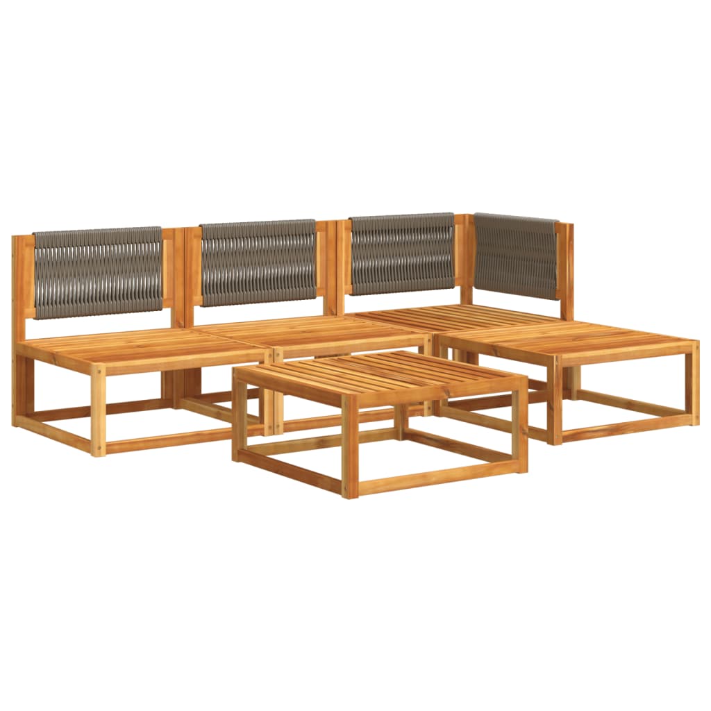 Set di divani da giardino 5 pezzi con cuscini in legno di acacia e corda | homemem39
