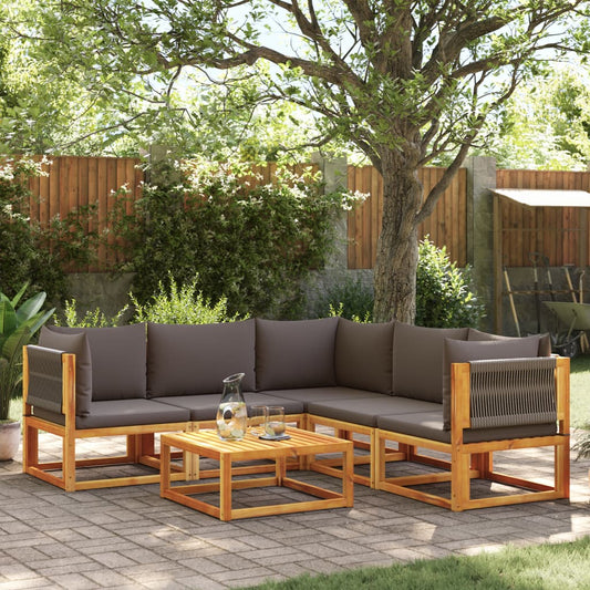 Set di divani da giardino 6 pezzi con cuscini in legno di acacia e corda