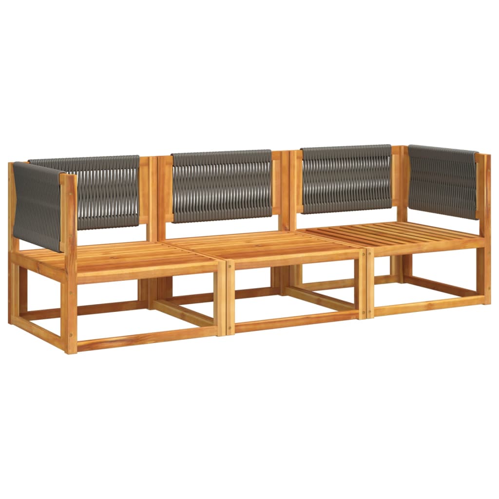 Set di divani da giardino 3 pezzi con cuscini in legno di acacia e corda | homemem39