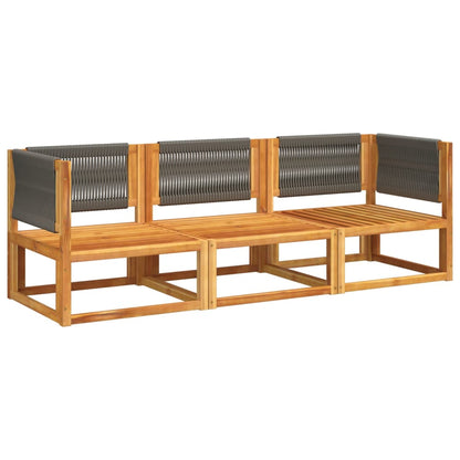 Set di divani da giardino 3 pezzi con cuscini in legno di acacia e corda | homemem39