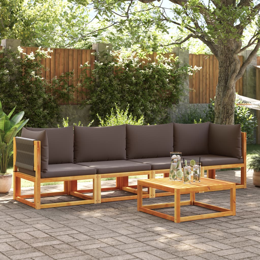 Set di divani da giardino 4 pezzi con cuscini in legno di acacia e corda