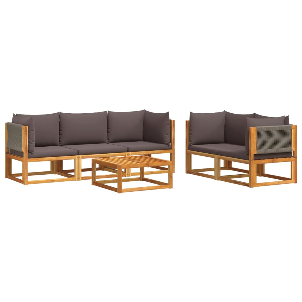 Set di divani da giardino 6 pezzi con cuscini in legno di acacia e corda | homemem39
