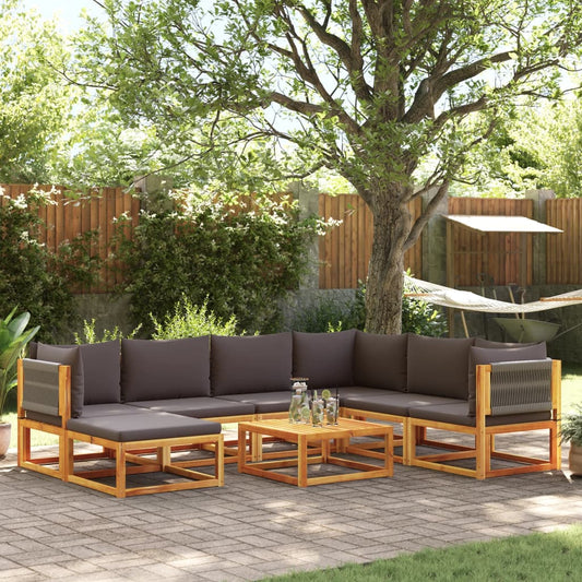 Set di divani da giardino 8 pezzi con cuscini in legno di acacia e corda | homemem39