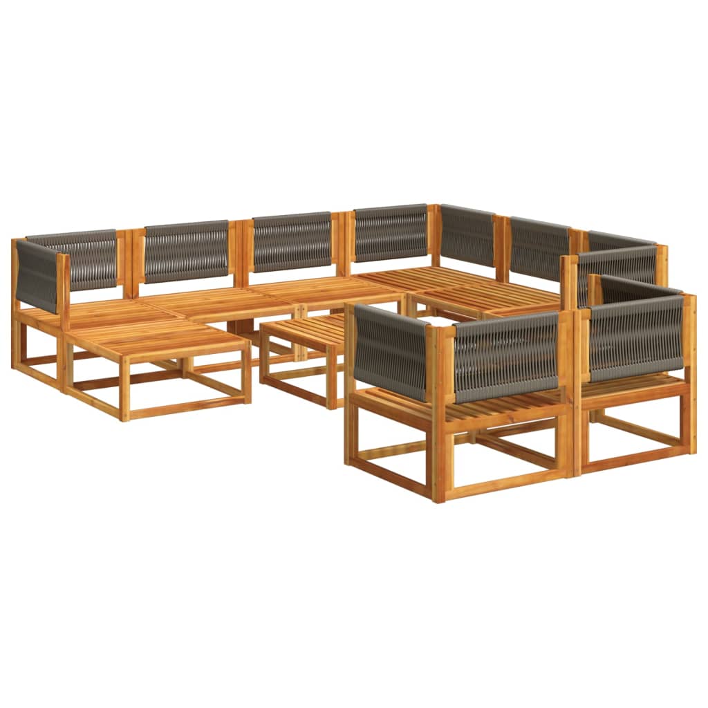 Set di divani da giardino 10 pezzi con cuscini in legno di acacia e corda