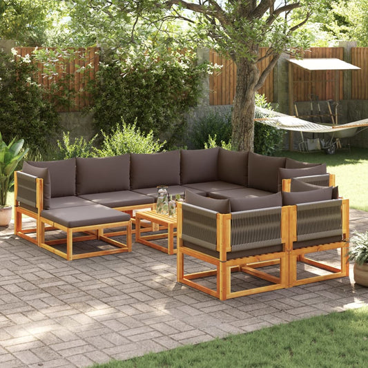 Set di divani da giardino 10 pezzi con cuscini in legno di acacia e corda | homemem39