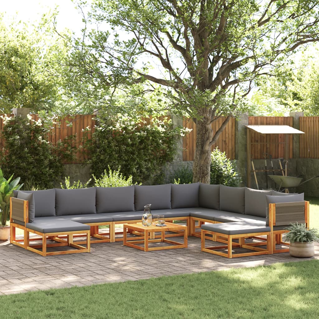 Set di divani da giardino 11 pz con cuscini in legno di acacia e corda | homemem39