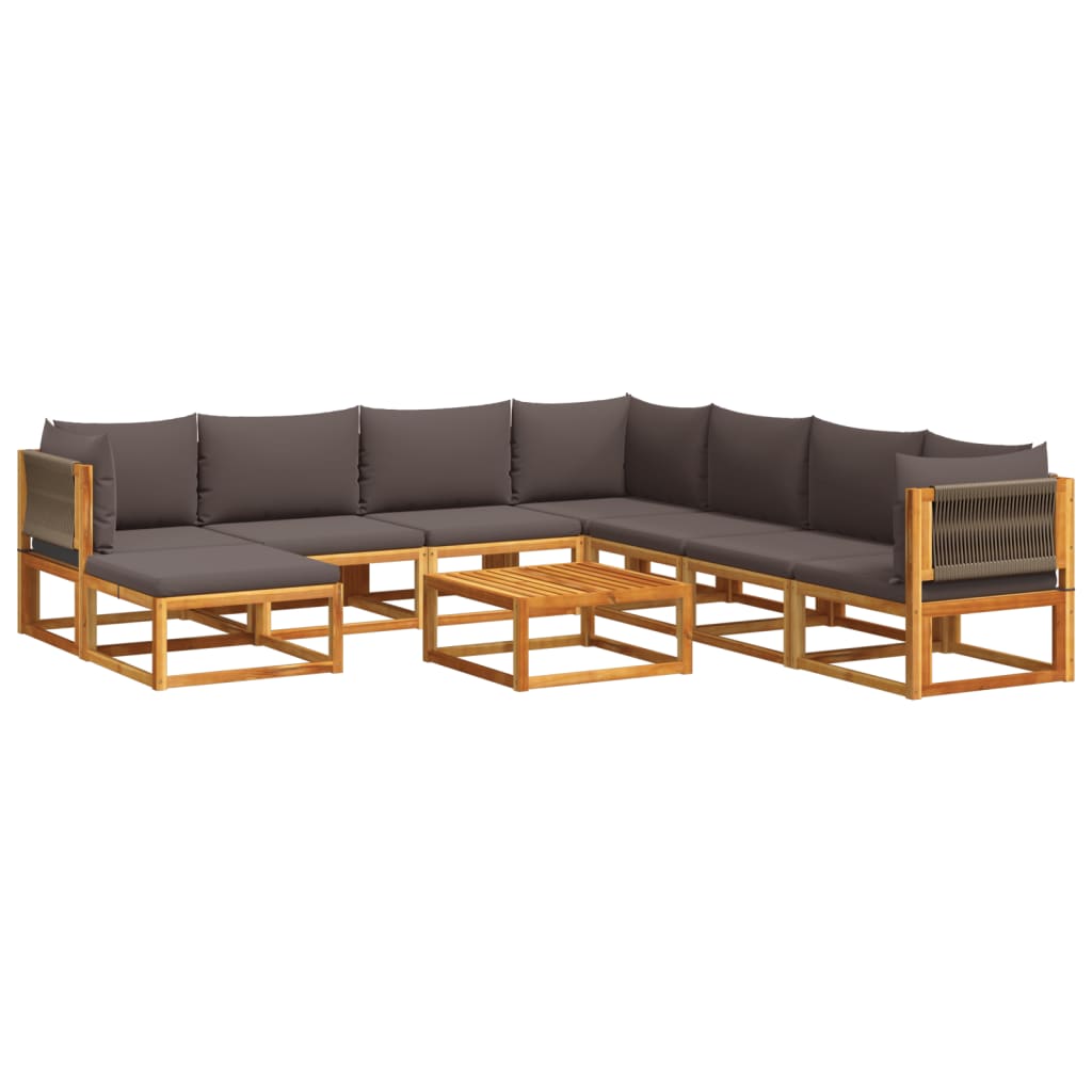 Set di divani da giardino 9 pezzi con cuscini in legno di acacia e corda | homemem39