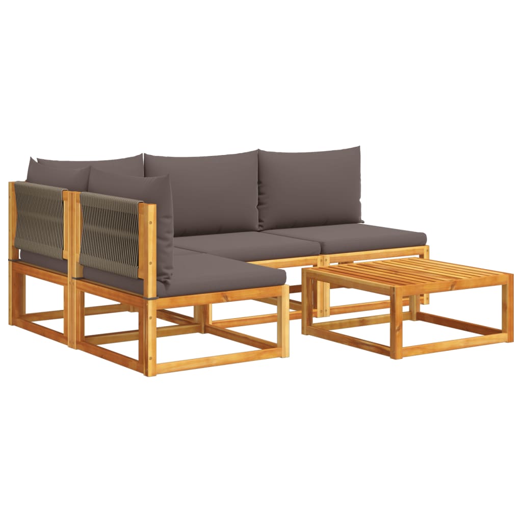 Set di divani da giardino 5 pezzi con cuscini in legno di acacia e corda | homemem39