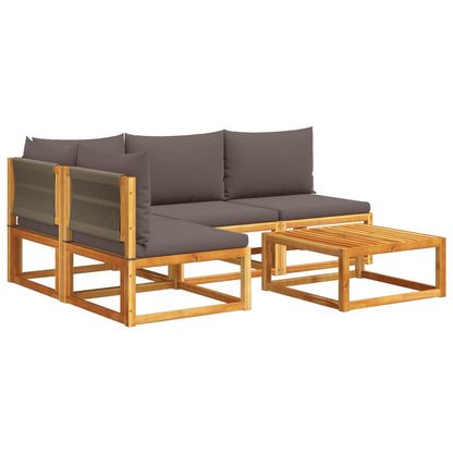 Set di divani da giardino 5 pezzi con cuscini in legno di acacia e corda | homemem39