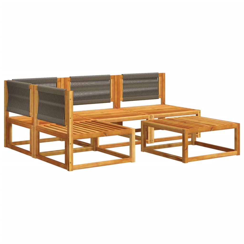 Set di divani da giardino 5 pezzi con cuscini in legno di acacia e corda | homemem39