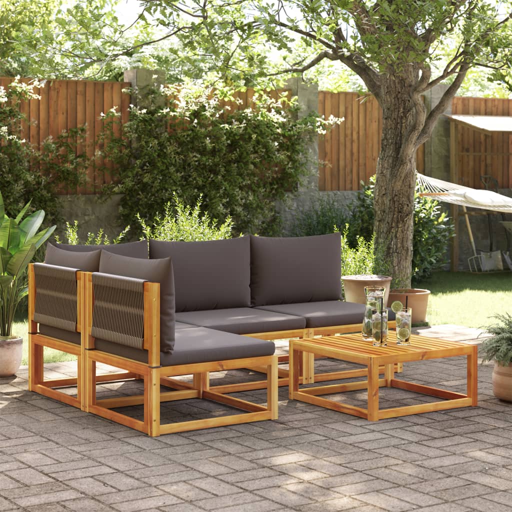 Set di divani da giardino 5 pezzi con cuscini in legno di acacia e corda | homemem39
