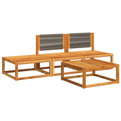 Set di divani da giardino 4 pezzi con cuscini in legno di acacia e corda | homemem39