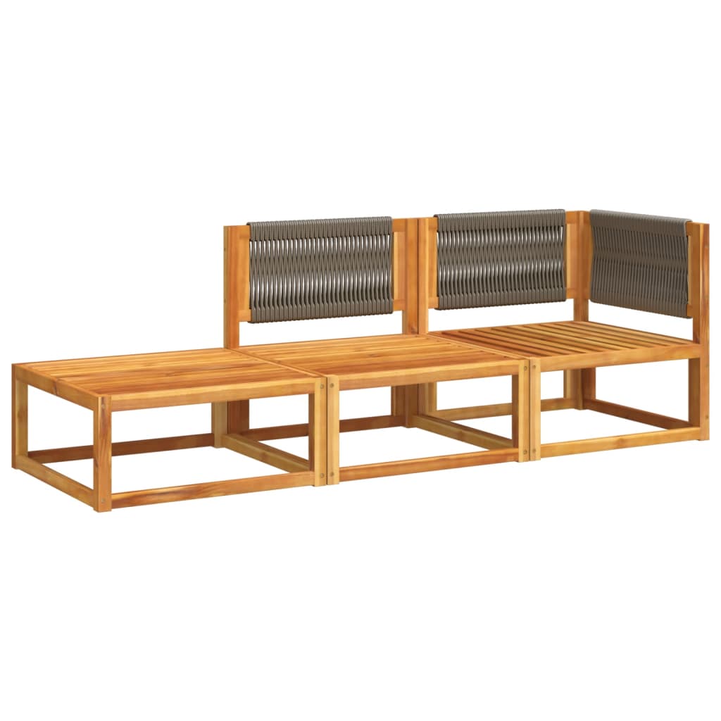 Set di divani da giardino 3 pezzi con cuscini in legno di acacia e corda | homemem39