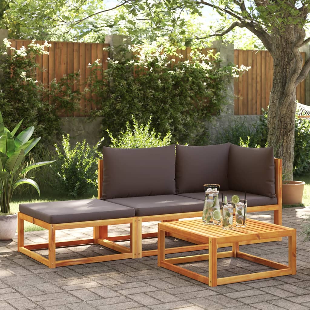 Set di divani da giardino 3 pezzi con cuscini in legno di acacia e corda | homemem39