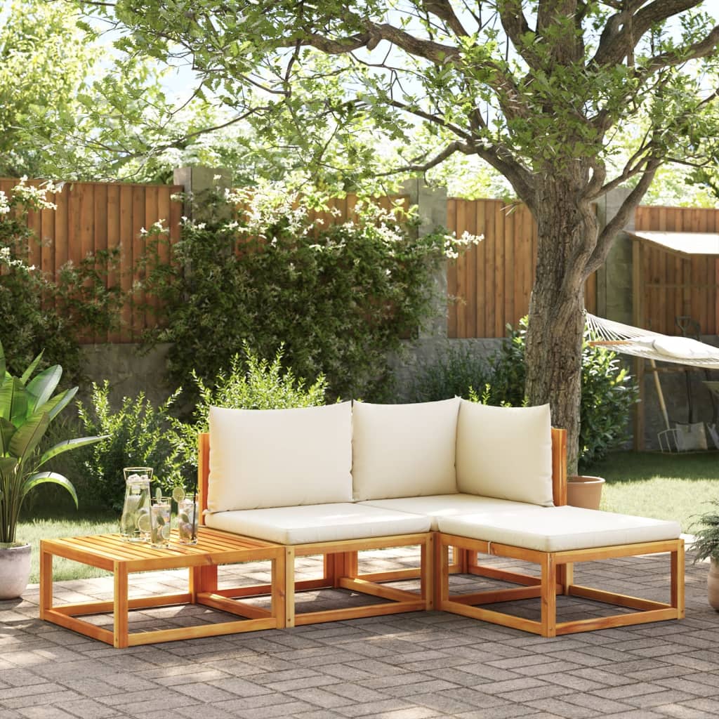 Set di divani da giardino 4 pezzi con cuscini in legno di acacia e corda | homemem39