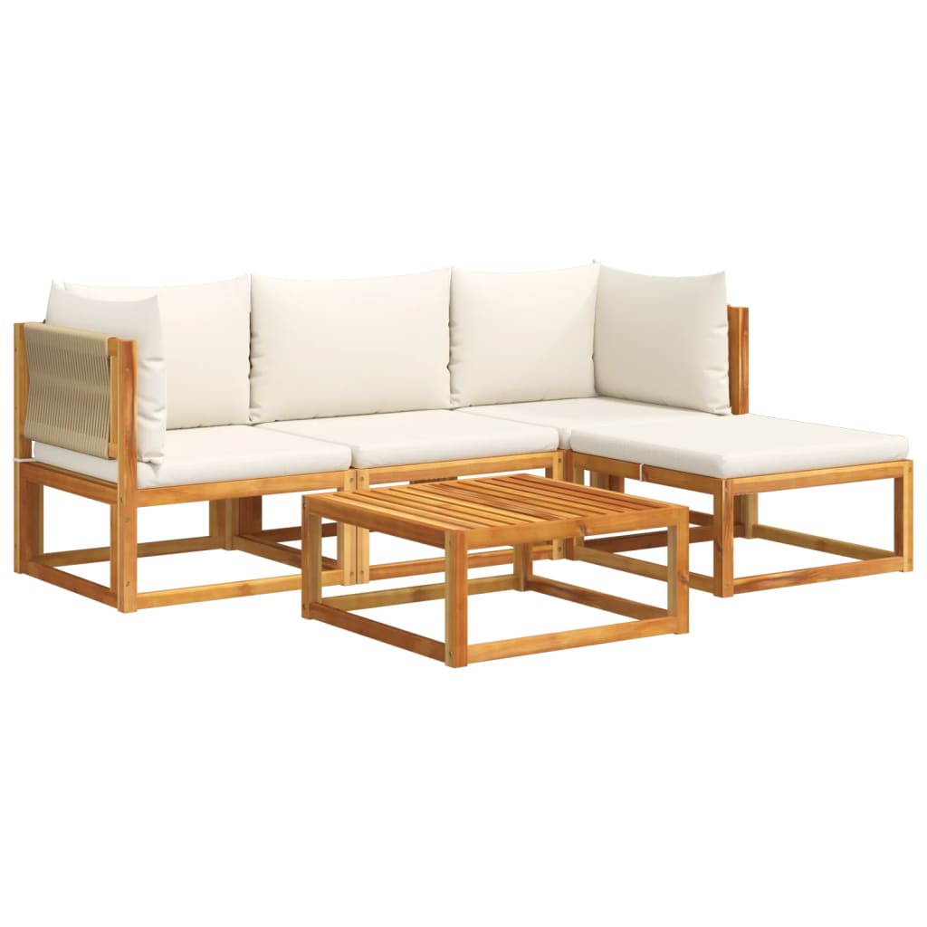 Set di divani da giardino 5 pezzi con cuscini in legno di acacia e corda | homemem39