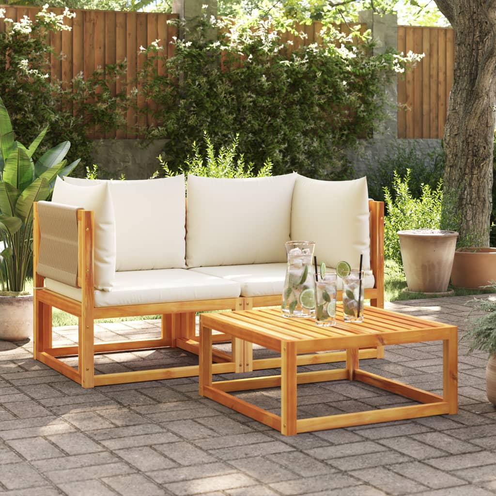 Divani da Giardino Angolari con Cuscini 2 pz in Legno di Acacia e Corda | homemem39