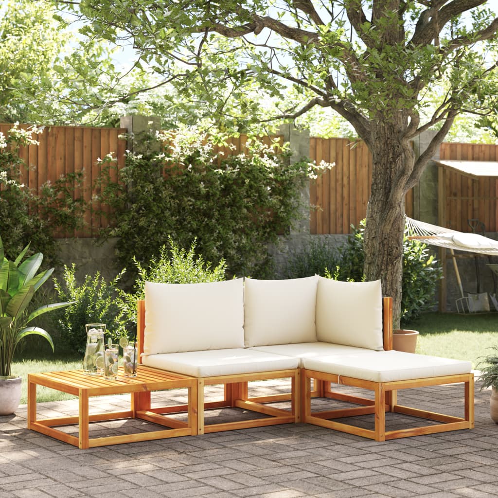 Set di divani da giardino 4 pezzi con cuscini in legno di acacia e rattan | homemem39