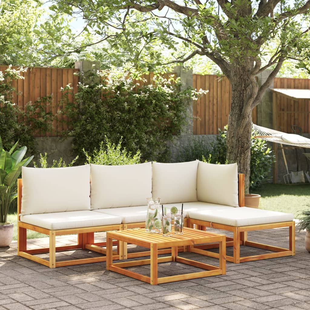 Set di divani da giardino 5 pezzi con cuscini in legno di acacia e rattan - homemem39