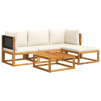 Set di divani da giardino 5 pezzi con cuscini in legno di acacia e rattan | homemem39