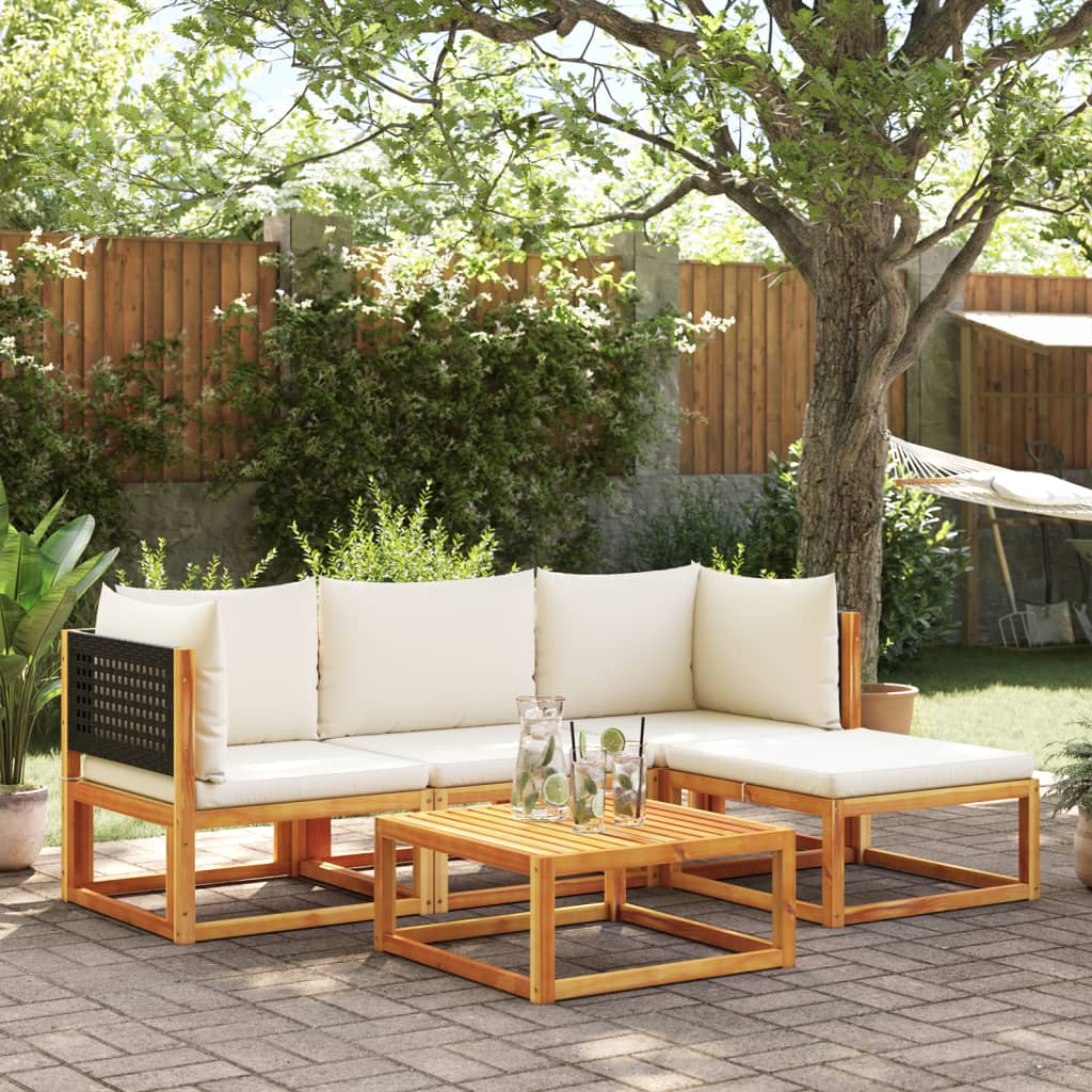 Set di divani da giardino 5 pezzi con cuscini in legno di acacia e rattan | homemem39