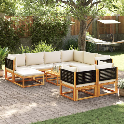 Set di divani da giardino 10 pezzi con cuscini in legno di acacia e rattan - homemem39
