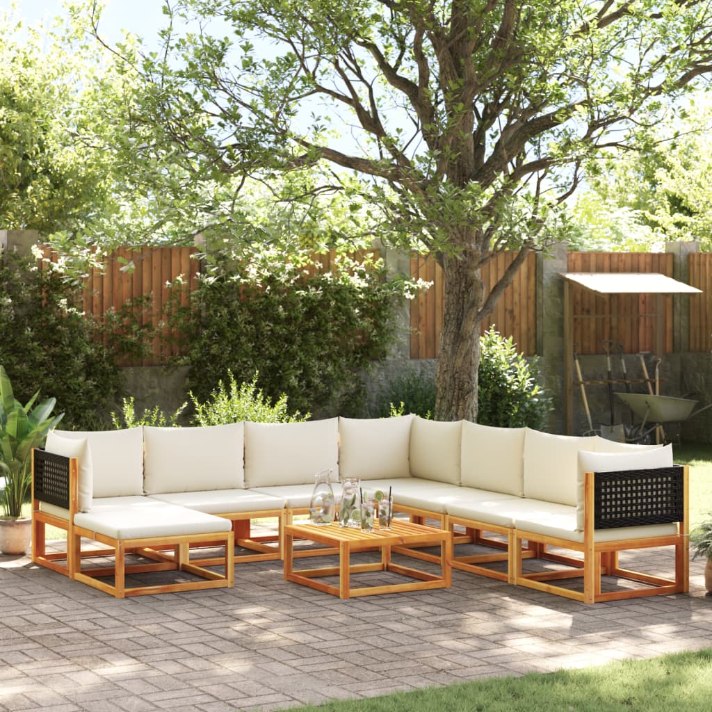 Set di divani da giardino 9 pezzi con cuscini in legno di acacia e rattan - homemem39
