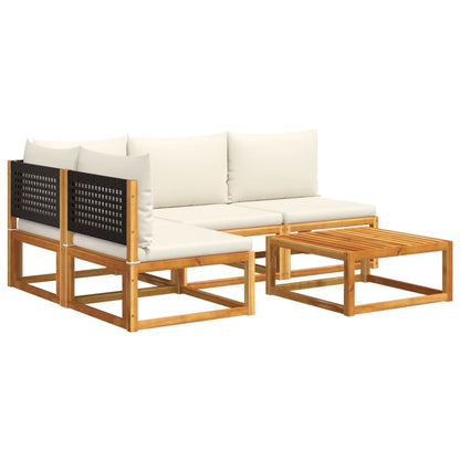 Set di divani da giardino 5 pezzi con cuscini in legno di acacia e rattan - homemem39