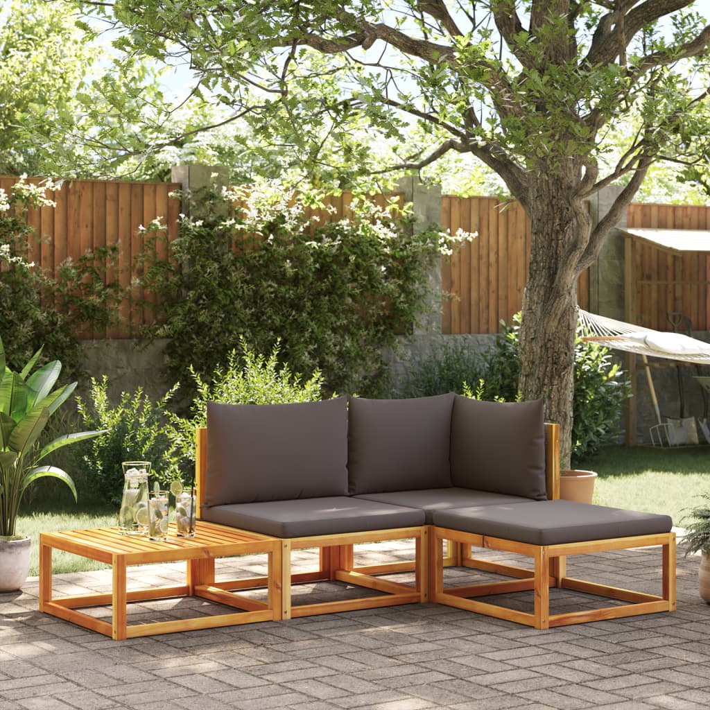Set di divani da giardino 4 pezzi con cuscini in legno di acacia e rattan | homemem39