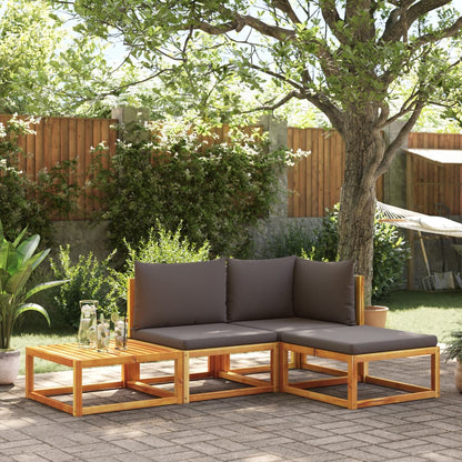 Set di divani da giardino 4 pezzi con cuscini in legno di acacia e rattan | homemem39
