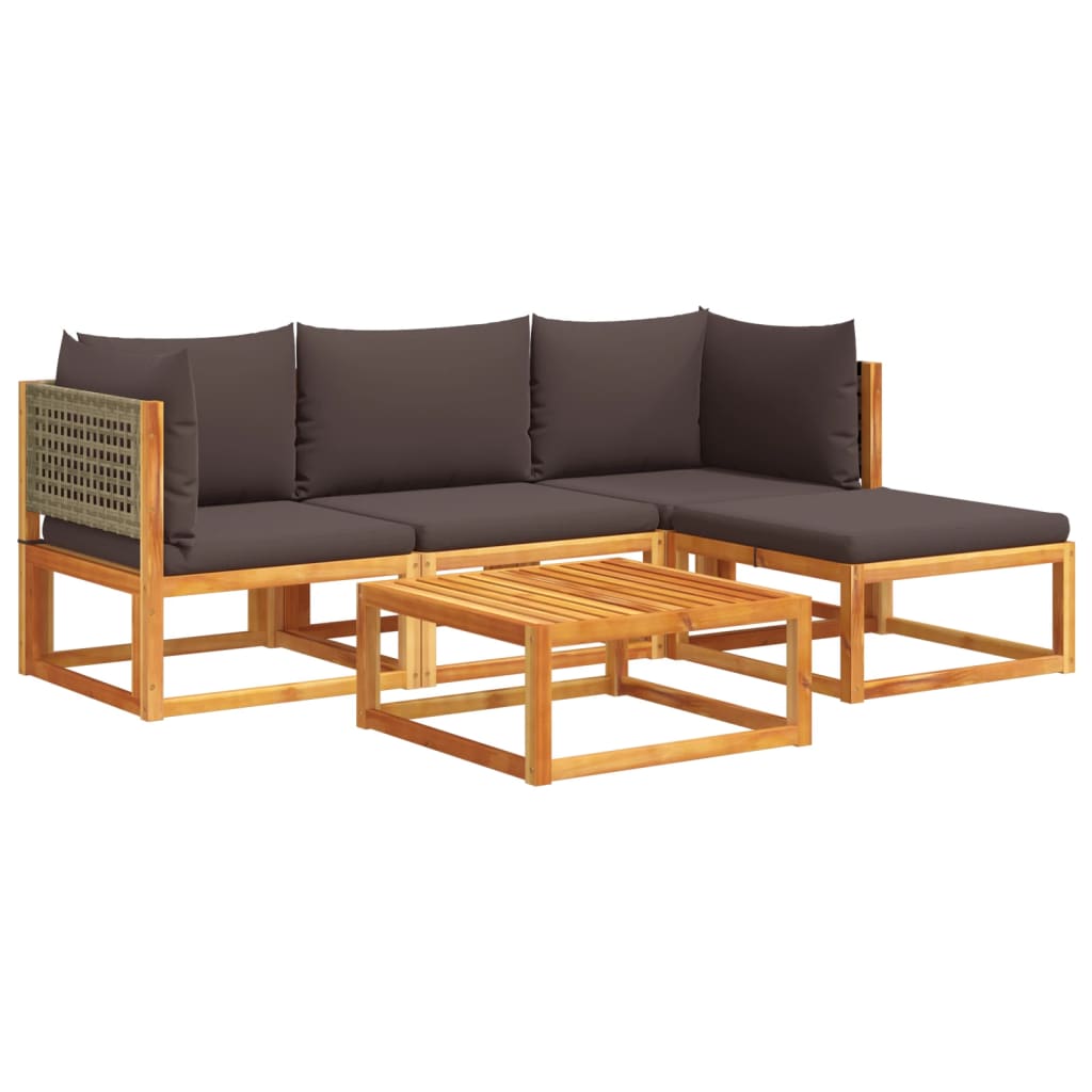Set di divani da giardino 5 pezzi con cuscini in legno di acacia e rattan | homemem39