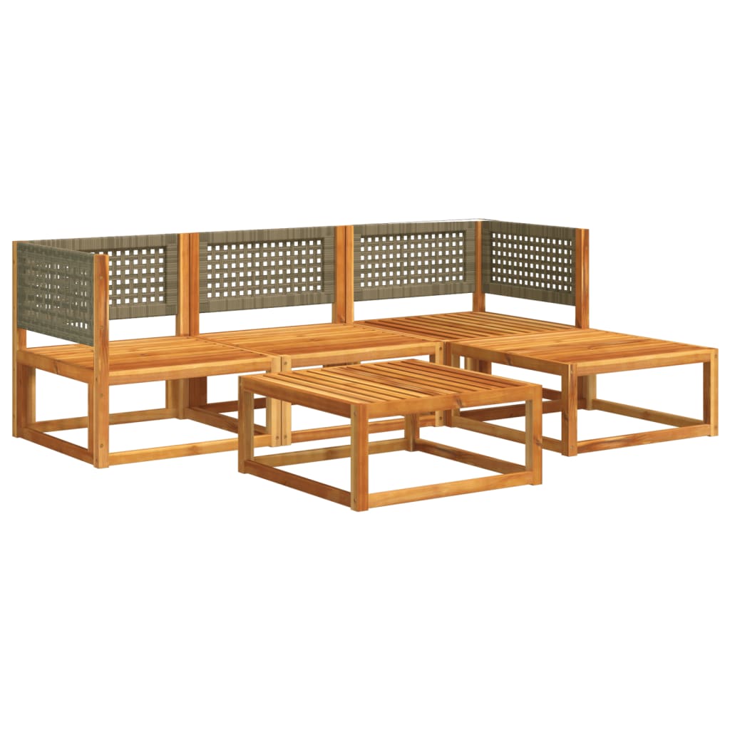 Set di divani da giardino 5 pezzi con cuscini in legno di acacia e rattan - homemem39