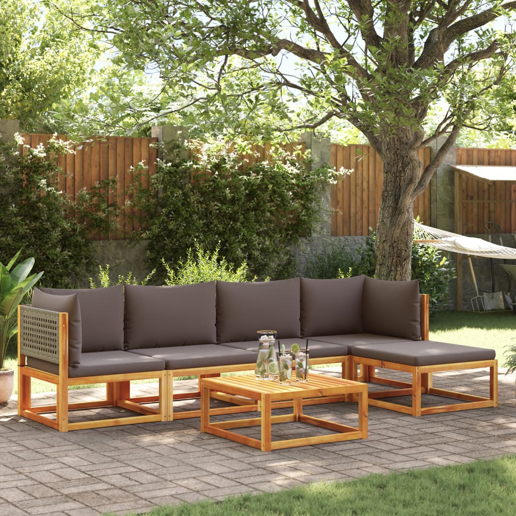 Set di divani da giardino 6 pezzi con cuscini in legno di acacia e rattan - homemem39