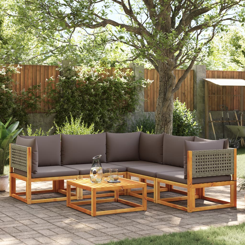 Set di divani da giardino 6 pezzi con cuscini in legno di acacia e rattan - homemem39