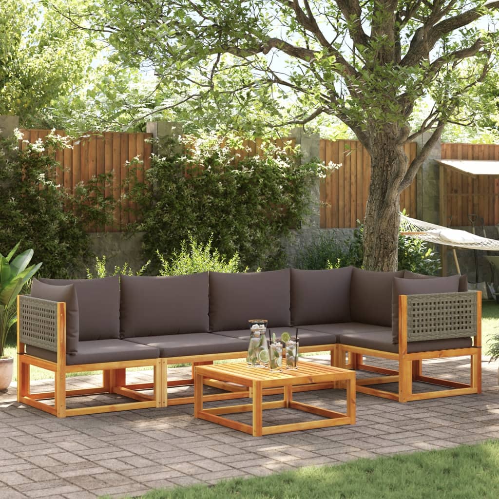 Set di divani da giardino 6 pezzi con cuscini in legno di acacia e rattan - homemem39