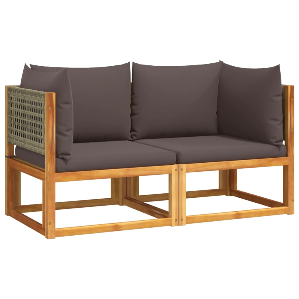 Divani da Giardino Angolari con Cuscini 2 pz in Legno di Acacia e Rattan | homemem39