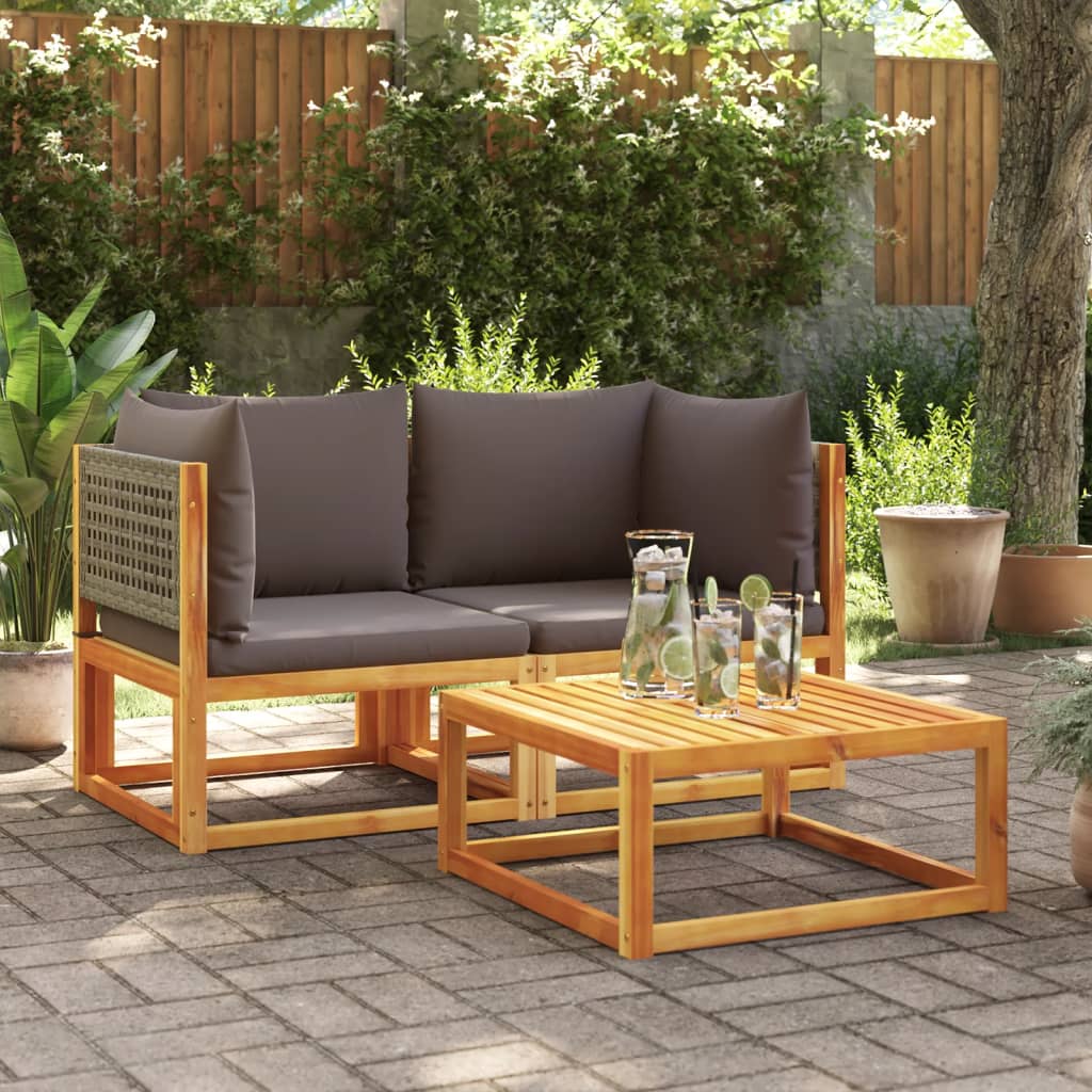 Divani da Giardino Angolari con Cuscini 2 pz in Legno di Acacia e Rattan | homemem39