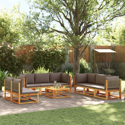 Set di divani da giardino 9 pezzi con cuscini in legno di acacia e rattan - homemem39