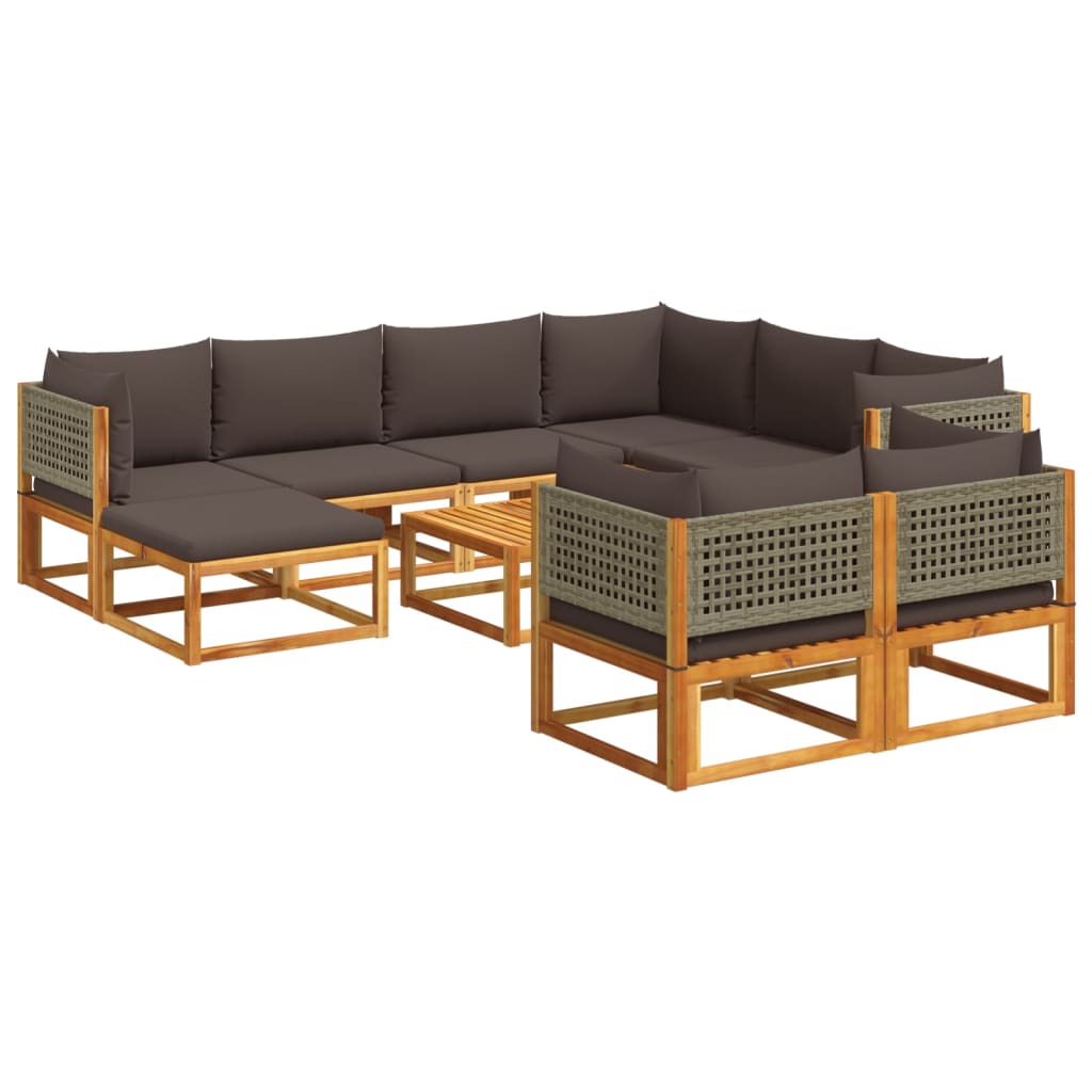 Set di divani da giardino 10 pezzi con cuscini in legno di acacia e rattan - homemem39