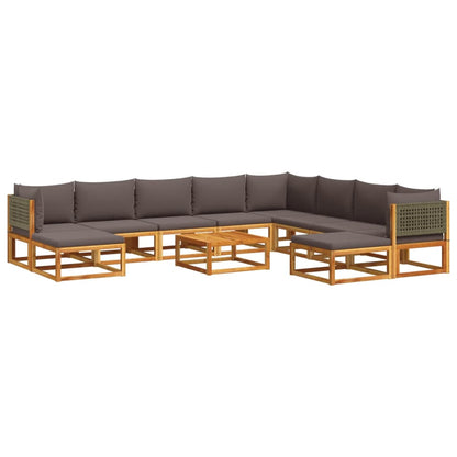 Set di divani da giardino 11 pz con cuscini in legno di acacia e rattan - homemem39
