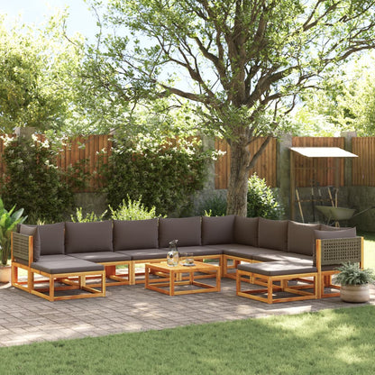 Set di divani da giardino 11 pz con cuscini in legno di acacia e rattan - homemem39