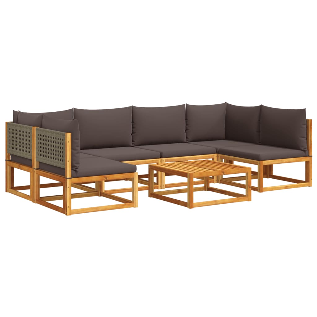 Set di divani da giardino 7 pezzi con cuscini in legno di acacia e rattan - homemem39