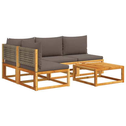 Set di divani da giardino 5 pezzi con cuscini in legno di acacia e rattan - homemem39