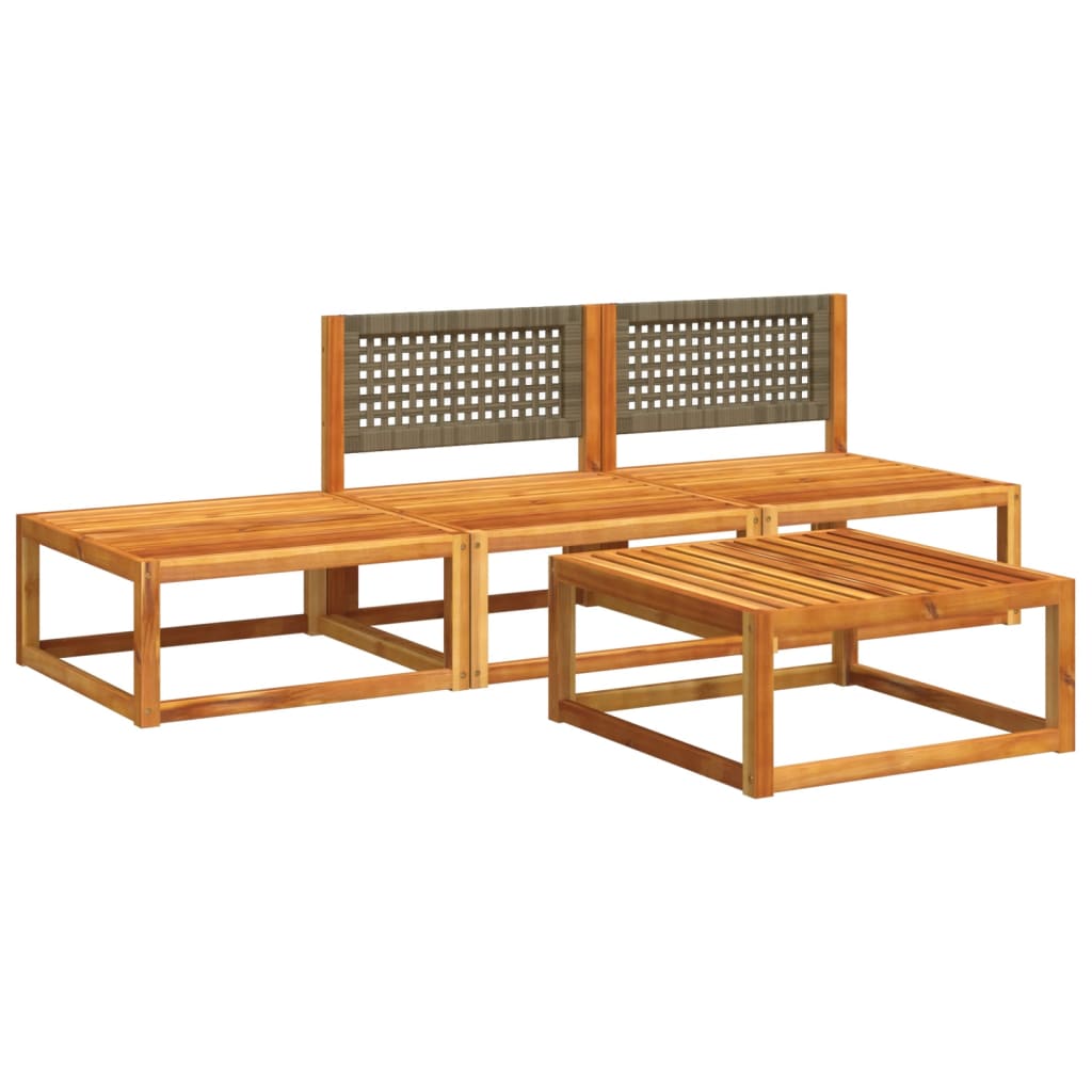 Set di divani da giardino 4 pezzi con cuscini in legno di acacia e rattan | homemem39