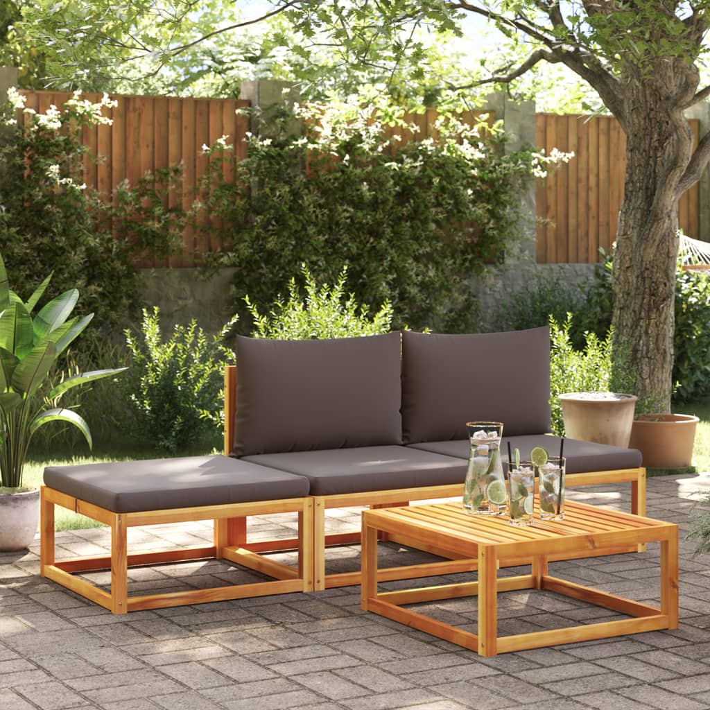 Set di divani da giardino 4 pezzi con cuscini in legno di acacia e rattan | homemem39